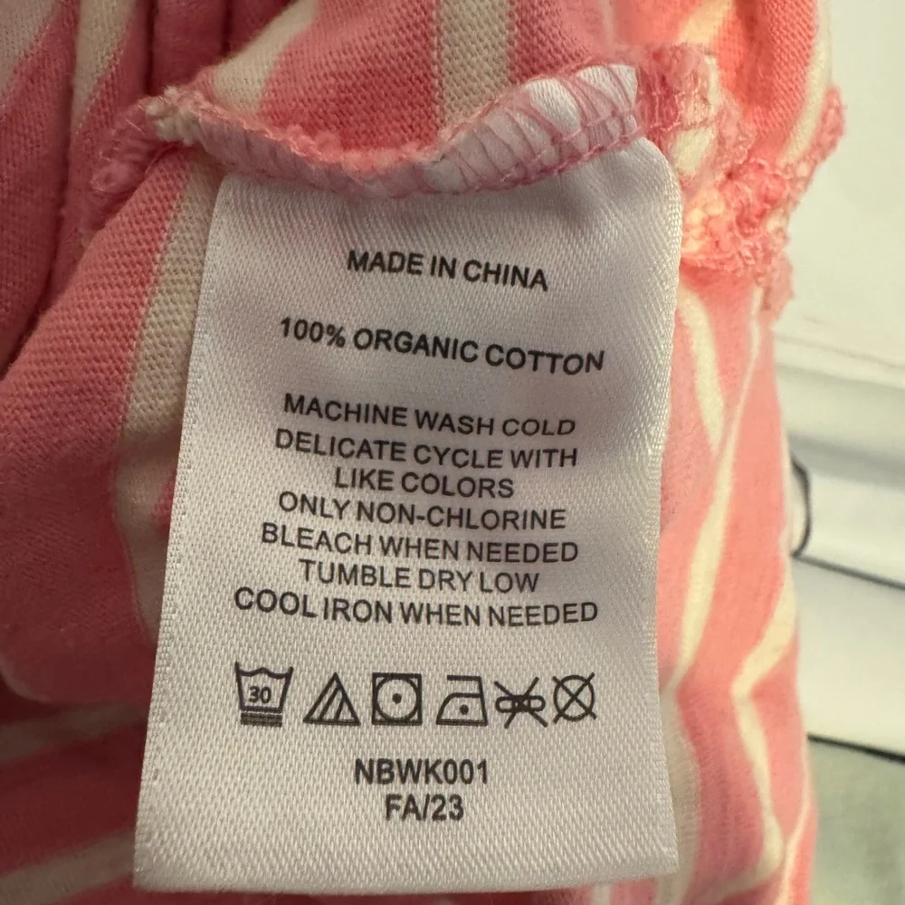 Quince Pink and White Striped Kids Long Sleeve Shirt with Hood, Size 8